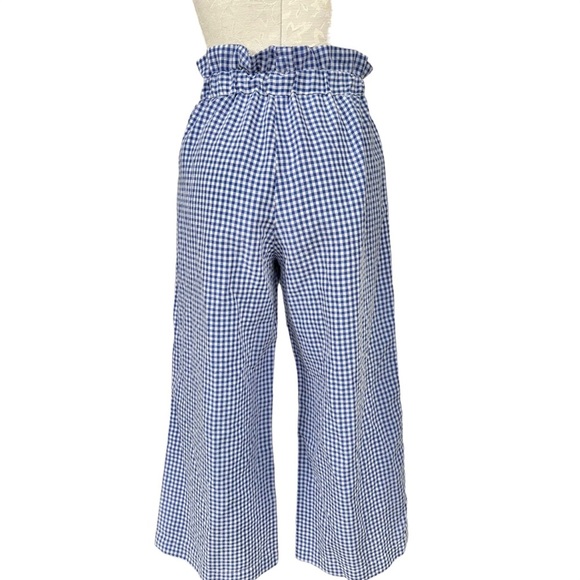 Joie Paper Bag Waist Blue & White Gingham Crop Pants Wide Leg Size Small - Picture 2 of 11